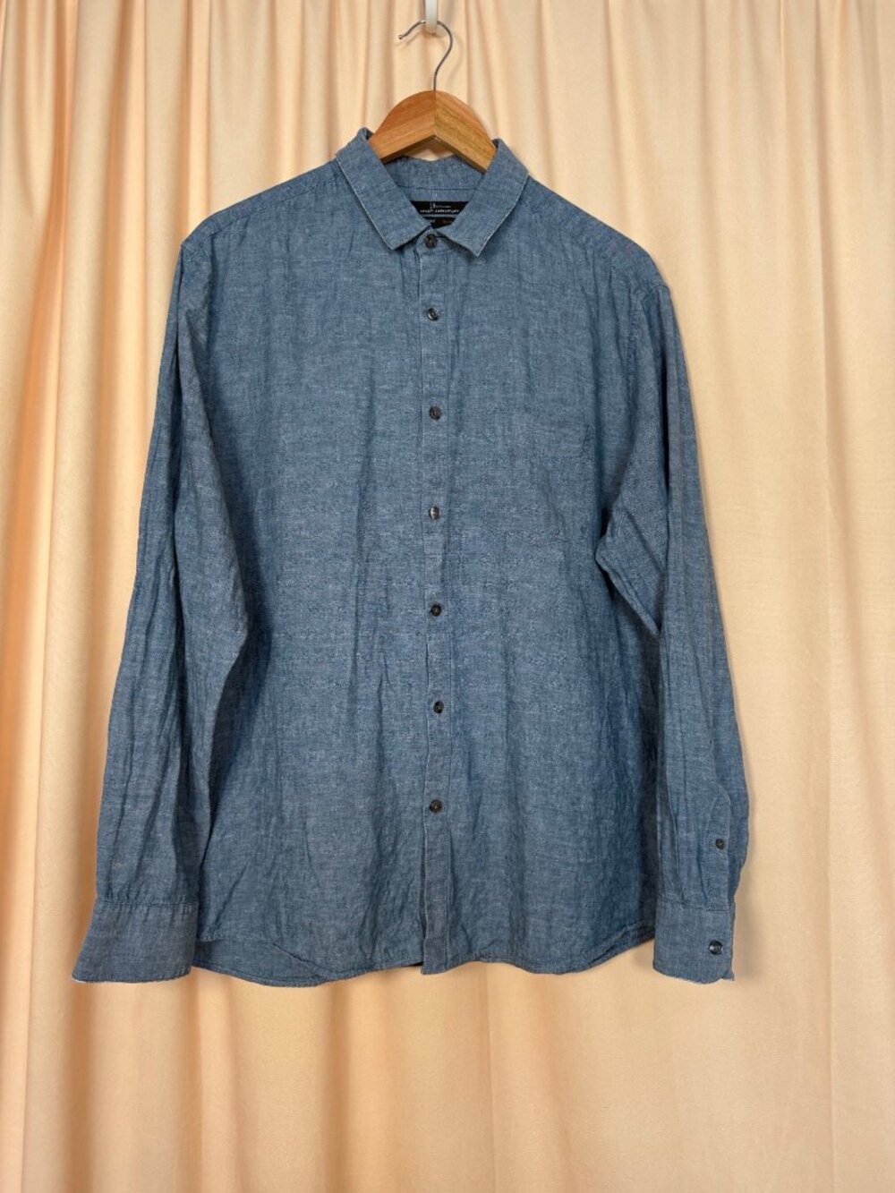 Marc Anthony Slim Fit Heather Blue Linen Blend Men's Shirt Sz XL Long Sleeve